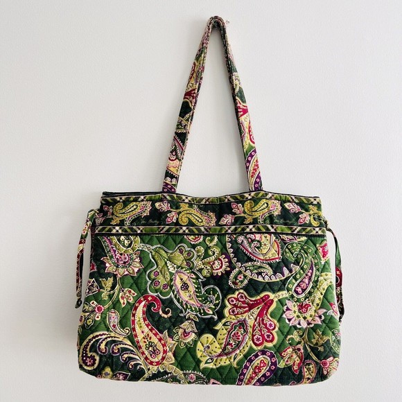 Vera Bradley Handbags - VERA BRADLEY Black & Green Floral Paisley Quilted Over the Shoulder Bag Purse
